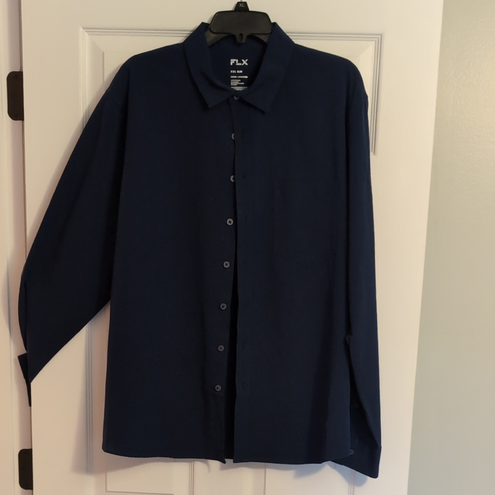 FLX Men's Navy Casual Button Down Shirt